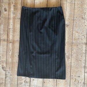 Ralph Lauren Black Label Pinstriped Wool Pencil Skirt Military Kick Pleat Sz6